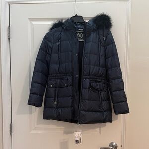 NWT Navy down puffer coat jacket genuine real fur